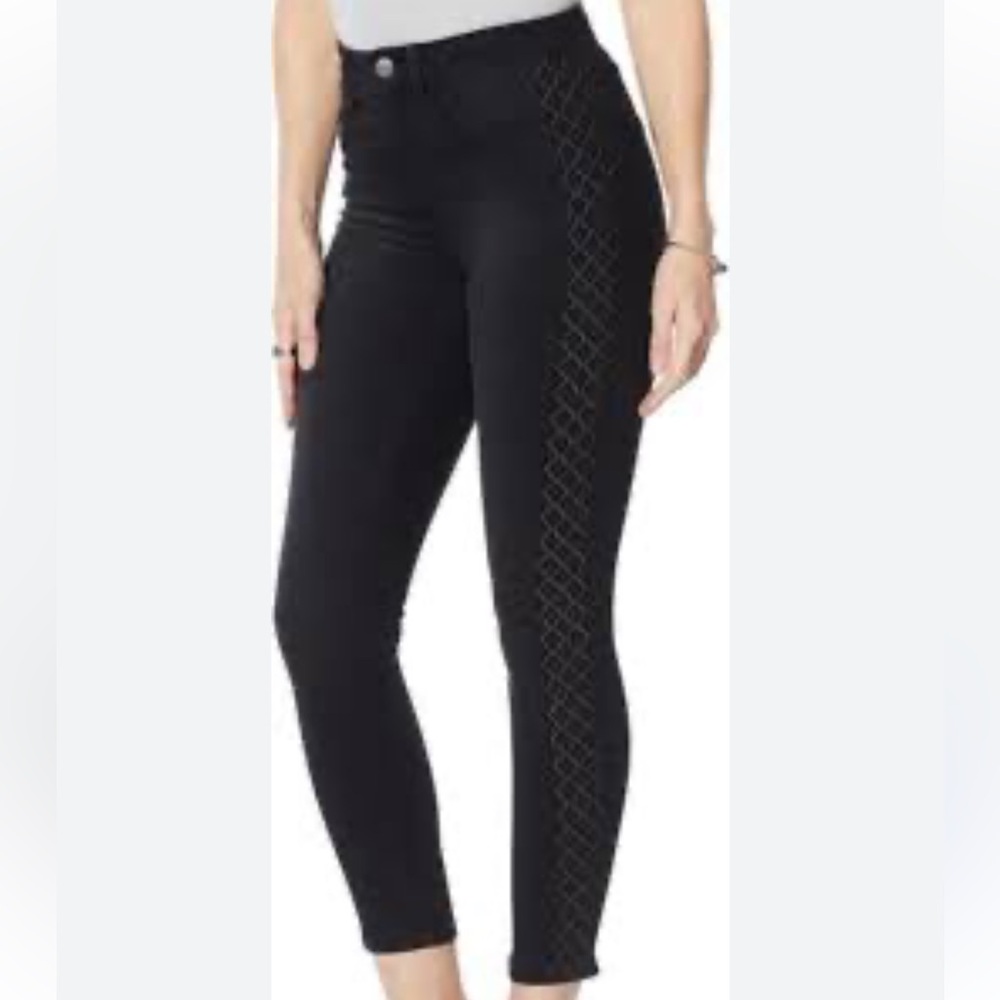 NYDJ Ami Cotton Black Skinny Leg Jeans Embroidered LiftXTuck Technology Size 10